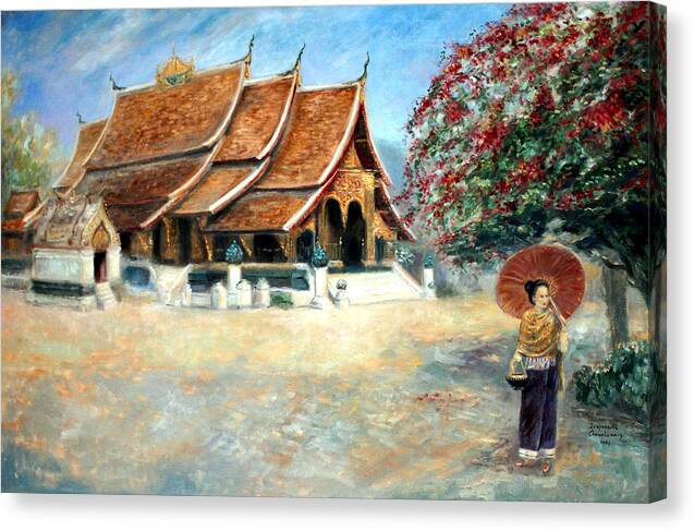Luang Prabang Canvas Print featuring the painting Splendour of Xieng Thong by Sompaseuth Chounlamany