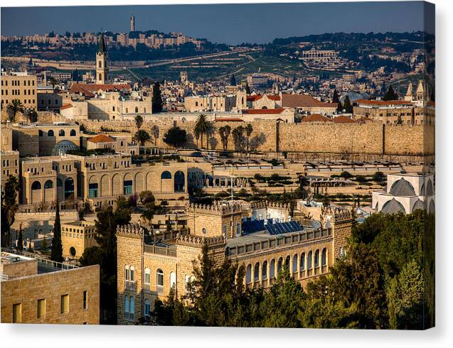 Jerusalem Canvas Print featuring the photograph Sunset Over the Holy City by Uri Baruch