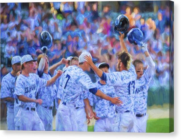 Elkhart Central Blazers Canvas Print featuring the photograph Tanner Tully Elkhart Central Blazers Celebrate His Home Run by David Haskett II