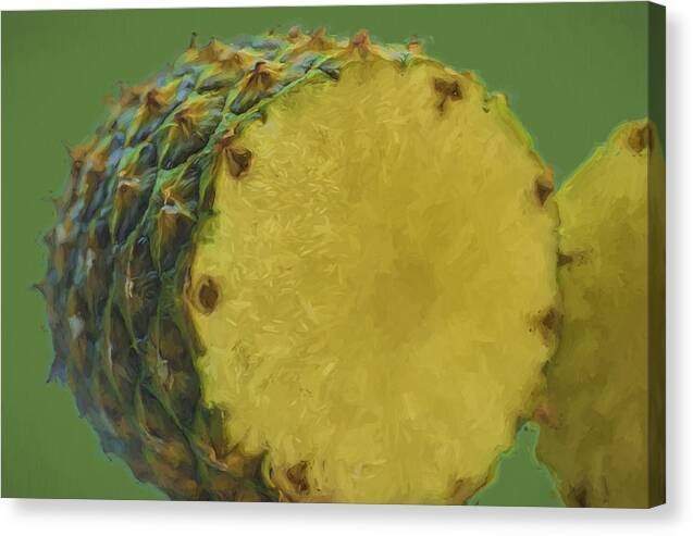 Pineapple Canvas Print featuring the photograph The Digitally Painted Cut Open pineapple by David Haskett II