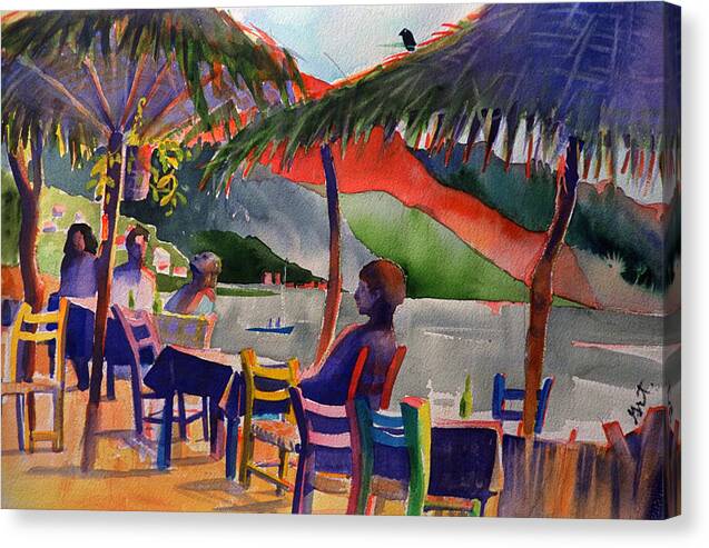 Sunning Canvas Print featuring the painting Palapas #1 by Gertrude Palmer