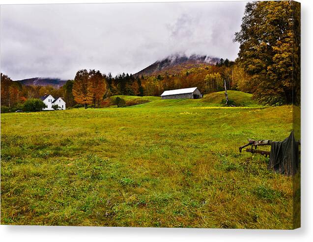 Wonalancet Canvas Print featuring the photograph Misty Autumn at the Farm by Rockybranch Dreams