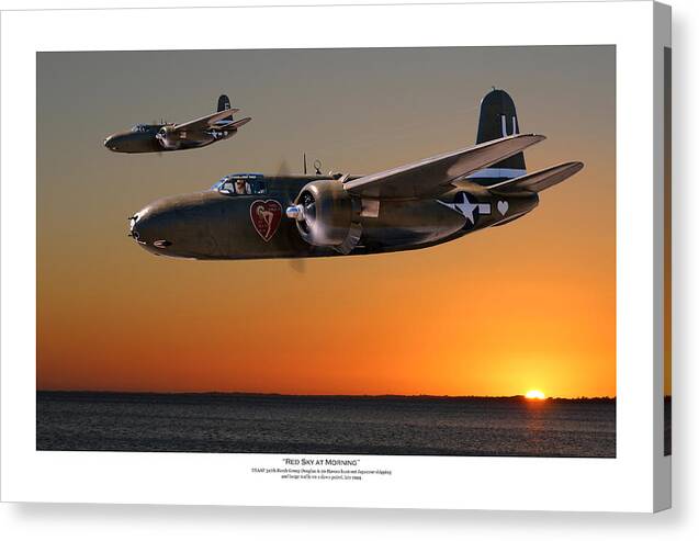 Usaaf Canvas Print featuring the digital art Red Sky at Morning - Titled USAAF 312BG Version by Mark Donoghue