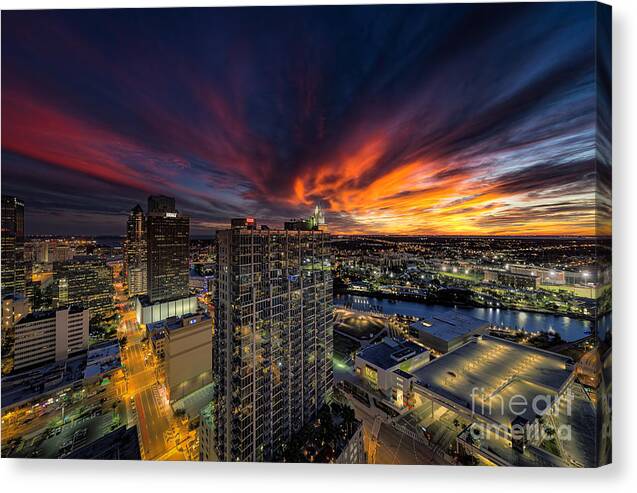 Sunset Canvas Print featuring the photograph Sunset Over Downtown Tampa by Jason Ludwig Photography