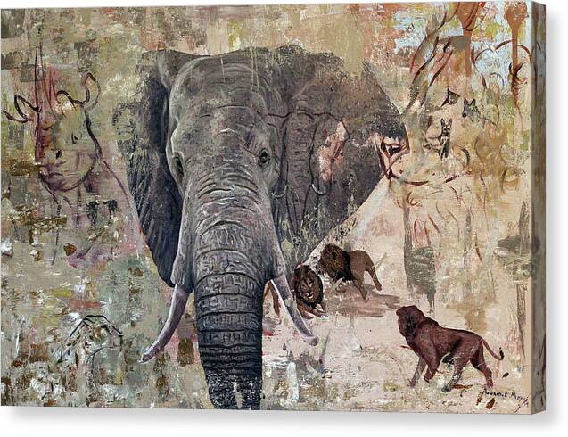  Canvas Print featuring the painting African Bull by Ronnie Moyo