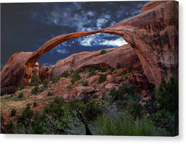 Landscape Arch Canvas Print featuring the photograph Landscape Arch - Starlight Series #5 - Utah, USA - 2011 New 1/10 by Robert Khoi