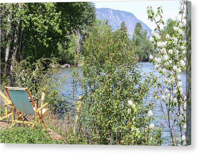 Spring Views From The Deck On The Methow River By Omashte Canvas Print featuring the photograph Spring Views From The Deck On The Methow River by Omashte by Omaste Witkowski