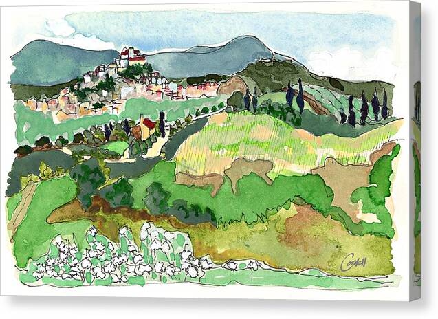 Italian Landscaoe Canvas Print featuring the painting Medieval Magic - Montecampano Southern Umbria by Joan Cordell