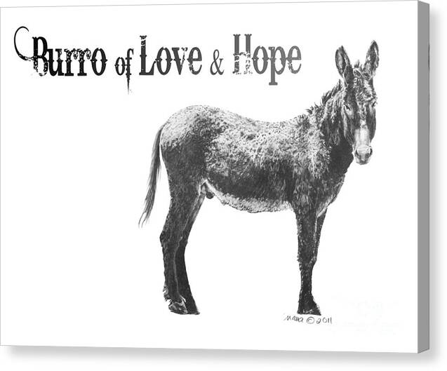 Graphite Canvas Print featuring the digital art Burro of Love and Hope by Marianne NANA Betts