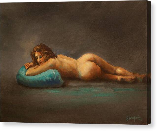  Figurative Canvas Print featuring the painting Nude with pillow by Tom Shropshire