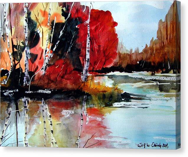 Landscape Canvas Print featuring the painting The Colours of Autum definitely red by Wilfred McOstrich