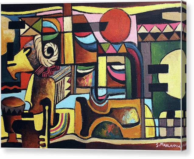 African Canvas Print featuring the painting Horn Of Hope by Speelman Mahlangu 1958-2004