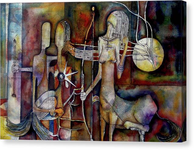 Abstract Canvas Print featuring the painting The Unicorn Man by Speelman Mahlangu 1958-2004