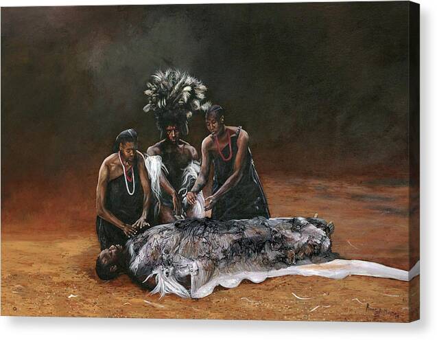 African Art Canvas Print featuring the painting Death of Nandi by Ronnie Moyo
