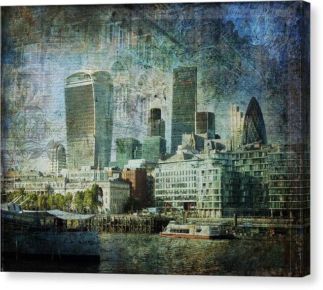 City-landscape Canvas Print featuring the digital art London Skyline Key of Blue by Nicky Jameson
