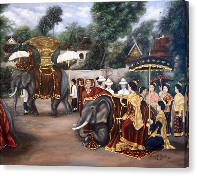Lao Art Canvas Print featuring the painting The Procession by Sompaseuth Chounlamany