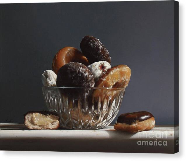 Donuts Canvas Print featuring the painting Glass Bowl Of Donuts by Lawrence Preston