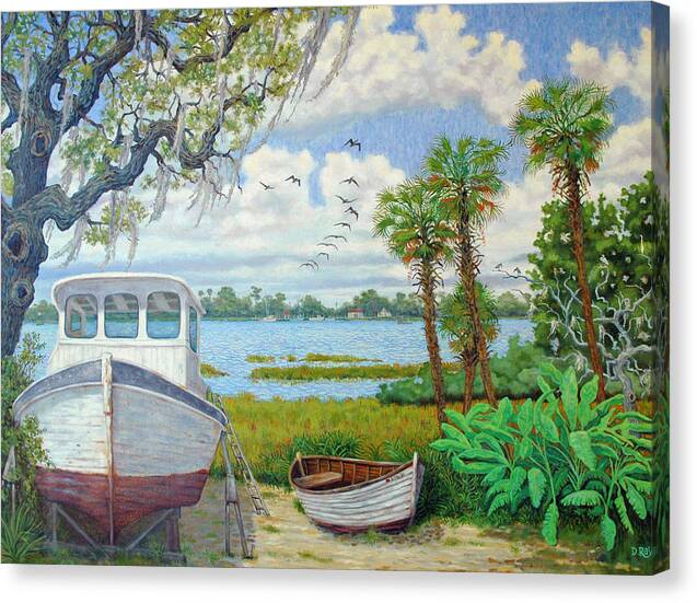 Wadmalaw Island Canvas Print featuring the painting Wadmalaw Boats by Dwain Ray