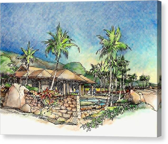Hawaii Homes Canvas Print featuring the drawing Hale #1 by Andrew Drozdowicz