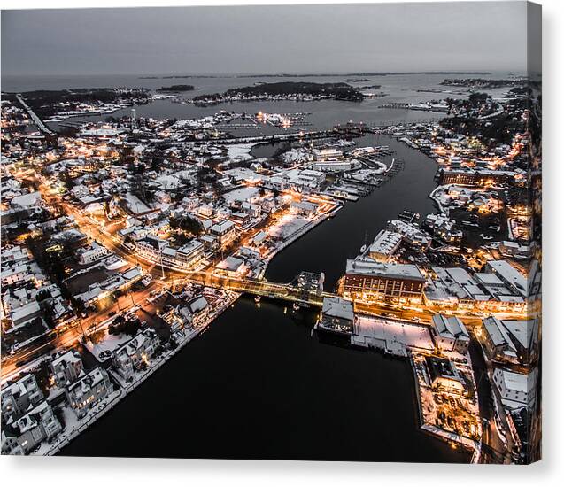 Winter Canvas Print featuring the photograph Winter Twilight in Mystic Connecticut by Mike Gearin