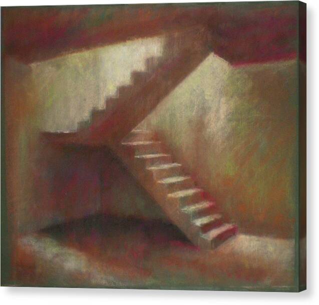 Interior - Classic Painting - Pastels - Stairs - Urban Landscape Canvas Print featuring the drawing Place With Stairs by Paez Antonio