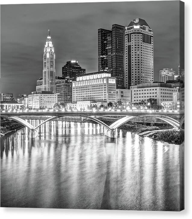 Center Panel 2 of 3 - Columbus Ohio Skyline at Night in Black and White by Gregory Ballos