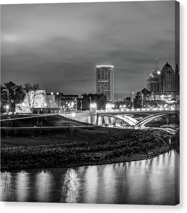 Left Panel 1 of 3 - Columbus Ohio Skyline at Night in Black and White by Gregory Ballos