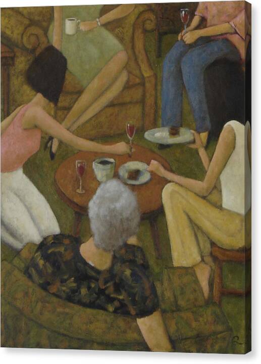 Family Get-together. Canvas Print featuring the painting Family Gathering by Glenn Quist