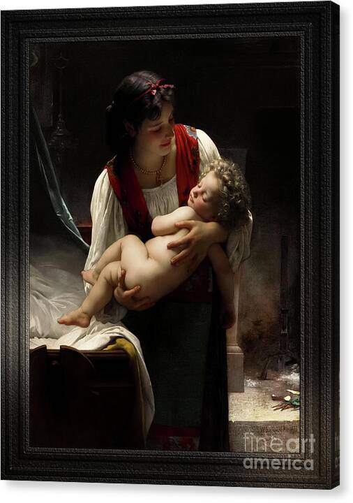 Berceuse Canvas Print featuring the painting Berceuse - Le Coucher by William-Adolphe Bouguereau Fine Art Xzendor7 Old Masters Reproductions by Rolando Burbon