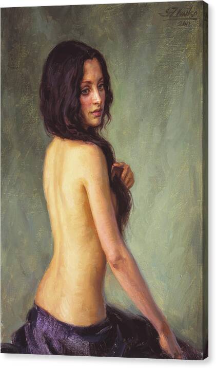 Nudes Canvas Print featuring the painting Brunette by Serguei Zlenko