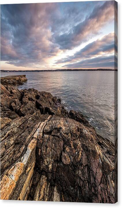 New Hampshire Canvas Print featuring the photograph Striations. Leading Lines In The Rocks by Jeff Sinon
