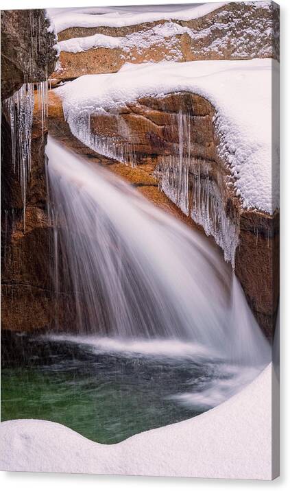 Franconia Notch Canvas Print featuring the photograph The Basin, Close Up In A Winter Storm by Jeff Sinon
