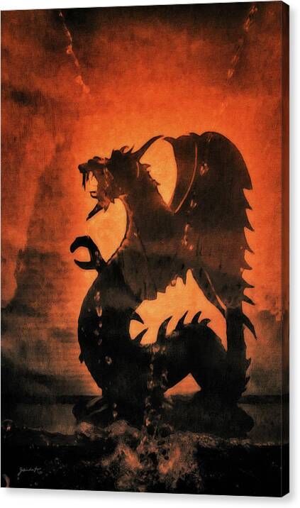 Fantasy Canvas Print featuring the mixed media A Mythical Monster by Gerlinde Keating - Galleria GK Keating Associates Inc