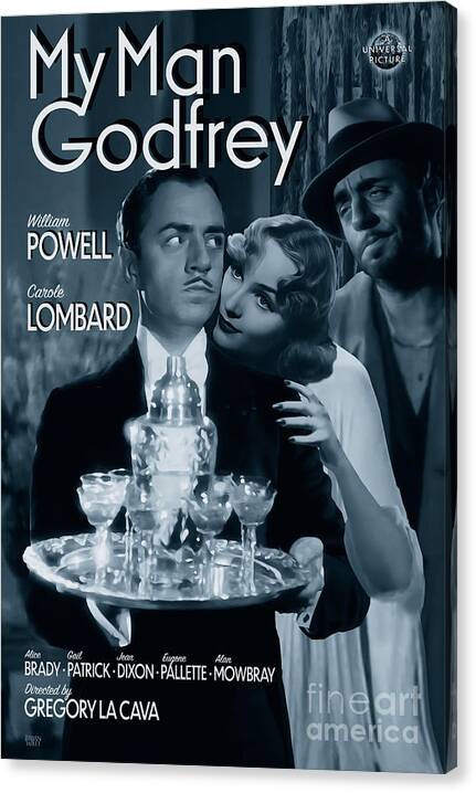 William Powell Canvas Print featuring the photograph My Man Godfrey Movie Poster by Brian Watt