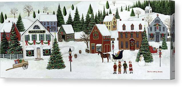 Animal Canvas Print featuring the painting Christmas Valley Village by David Carter Brown