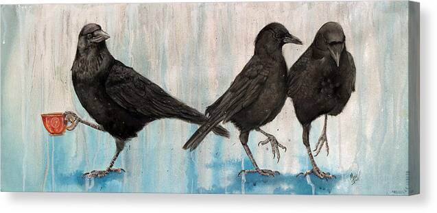 Crows Canvas Print featuring the painting Crow Takes Tea by Marie Stone-van Vuuren