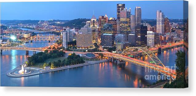 Pittsburgh Skyline Canvas Print featuring the photograph Early Evening In Pittsburgh by Adam Jewell