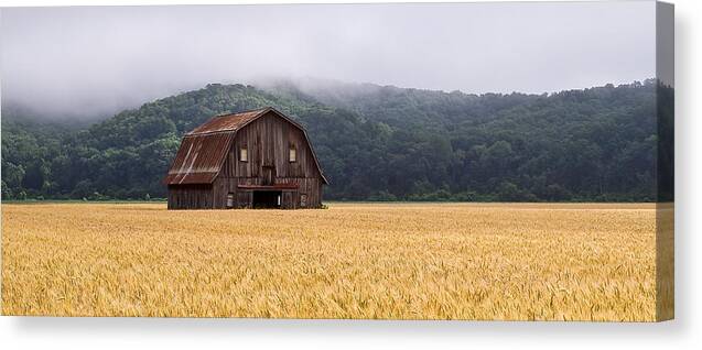Fog Canvas Print featuring the photograph Frechman Barn - Summer by Wayne Meyer