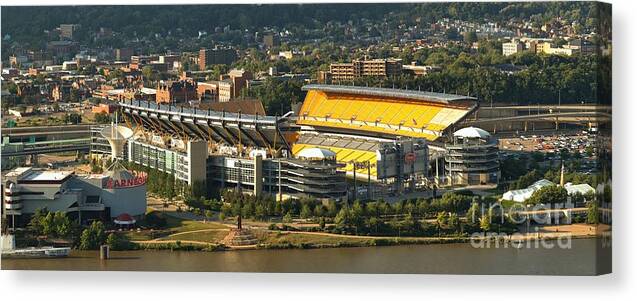 Heinz Field Canvas Print featuring the photograph Heinz And The Science Center by Adam Jewell