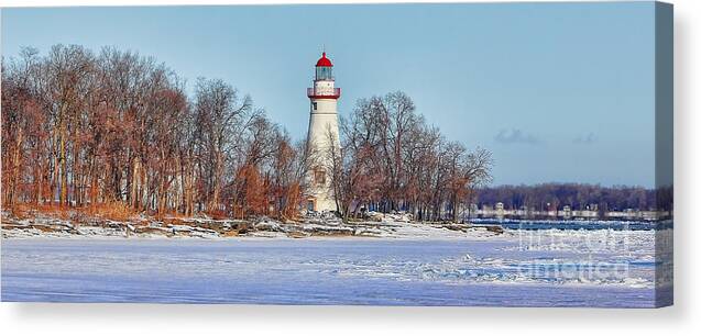 Marblehead Lighthouse Canvas Print featuring the photograph Marblehead Lighthouse in Winter by Jack Schultz