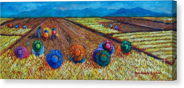 Farmers in Vibrant Field Canvas Print featuring the painting Nilaga Stew by Paul Hilario
