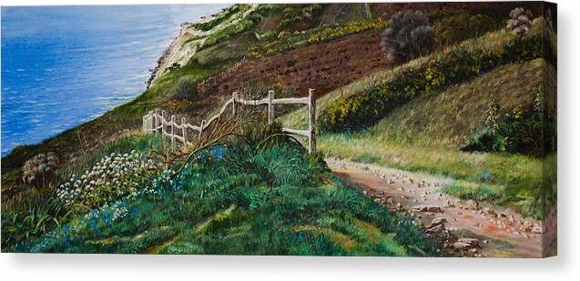 Panoramic Countryside Canvas Print featuring the painting Path down to the sea by Raouf Oderuth