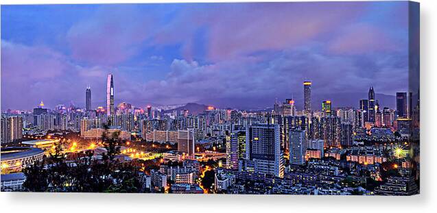 Tranquility Canvas Print featuring the photograph Shenzhen Skyline Panorama by Jalvaran