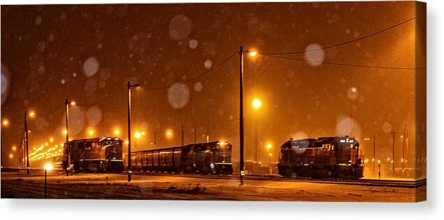 Night Canvas Print featuring the photograph Snowy Night by Sylvia Thornton