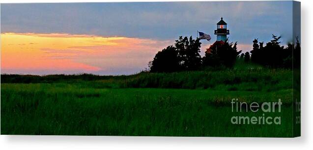East Point Lighthouse Canvas Print featuring the photograph Summer Sunset at East Point Light by Nancy Patterson