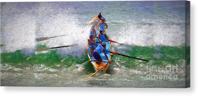 Surfer Canvas Print featuring the photograph Surfing lifesaving boat by Sheila Smart Fine Art Photography