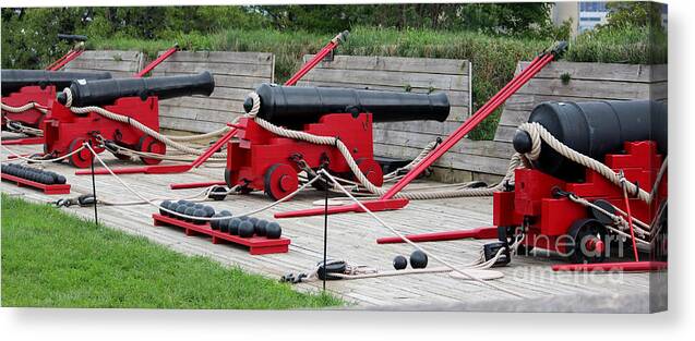 Red Canvas Print featuring the photograph Three Red Canons at Fort McHenry by Cynthia Snyder