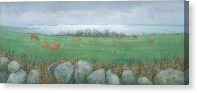 Original Canvas Print featuring the painting Tresco Cows by Steve Mitchell