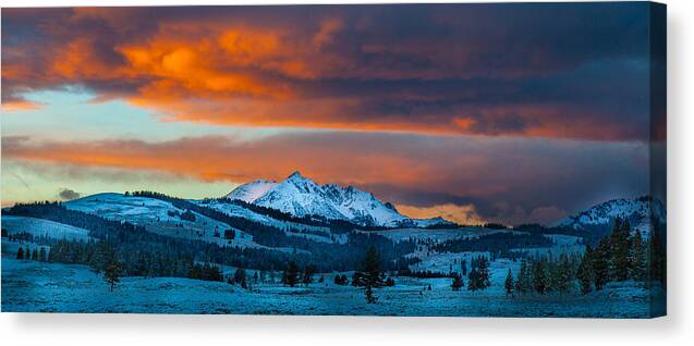 Yellowstone Canvas Print featuring the photograph Yellowstone Sunset by Kevin Dietrich