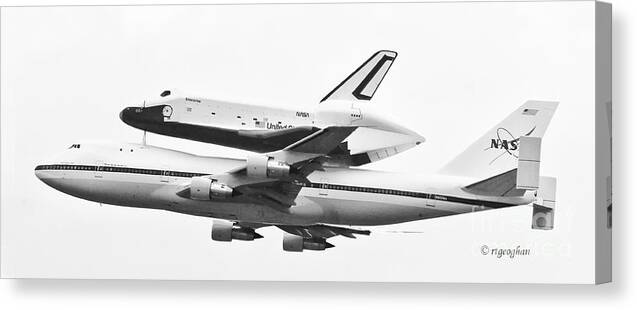 Enterprise Shuttle Canvas Print featuring the photograph Enterprise Shuttle NYC -Black and White by Regina Geoghan